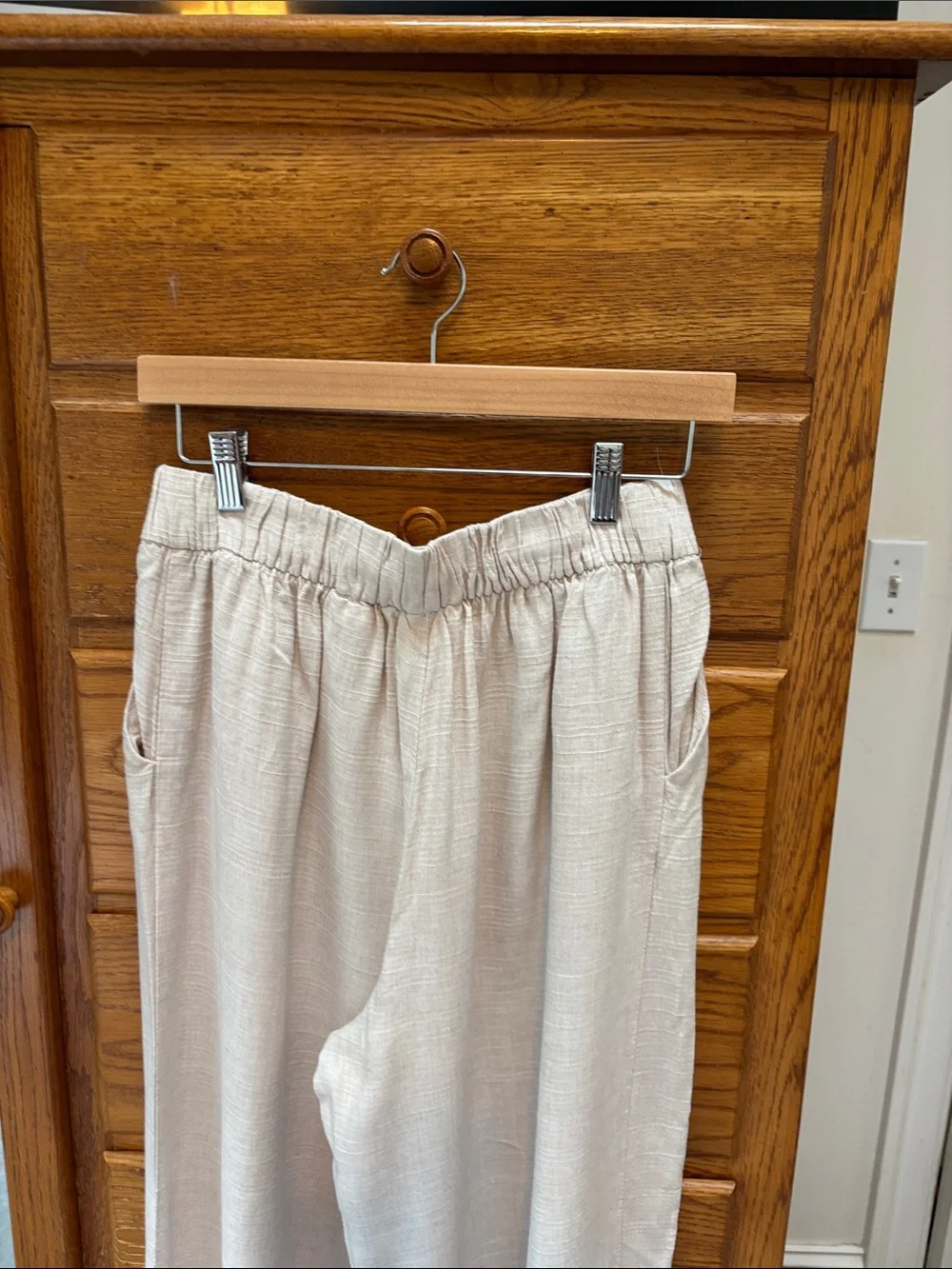 H&M Wide-Leg Linen-Blend Pants in Light Cream